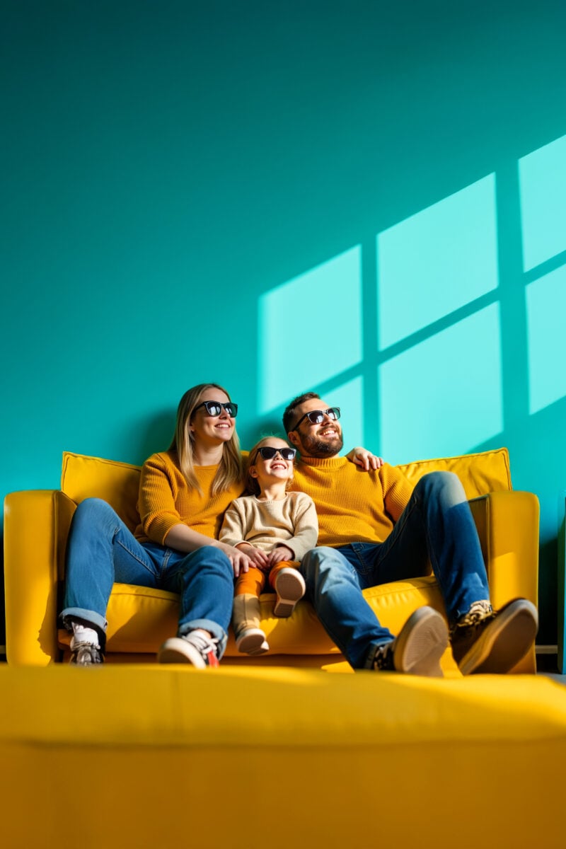 famiglia seduta sul divano